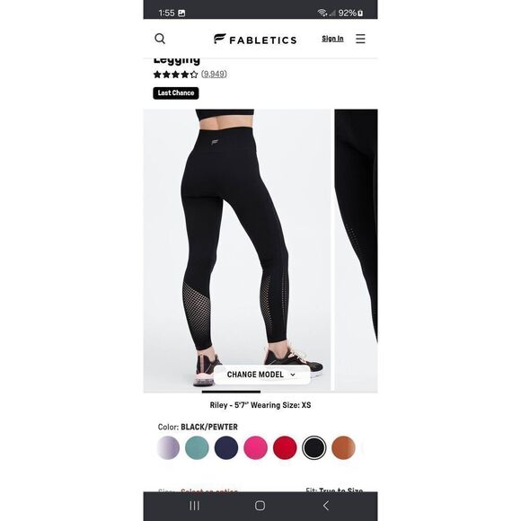 New Medium Fabletics Black Sync High Waist Seamless 7/8 Leggings Stretch Pants - Picture 2 of 10